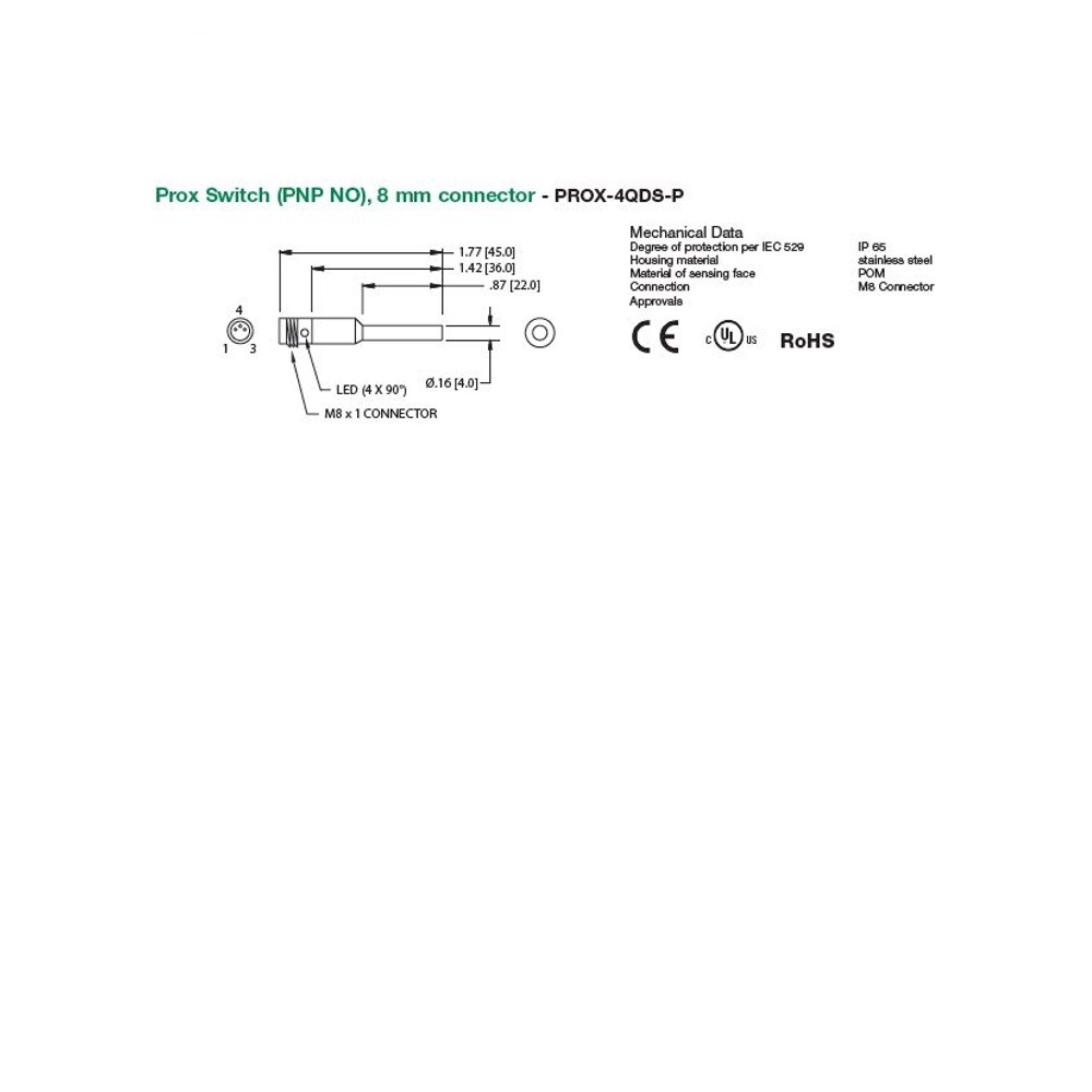 PROX-4QDS-P NUMATICS/AVENTICS CYLINDER SWITCH<BR>PROX, PNP 10-30VDC, LED, M8 QUICK DISC.